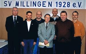 (v.l.n.r.) Ulrich Glanz (1. Vorsitzender), Georg Königs, Dirk Wellesen, Hans-Gerd Bruns, Hans-Gerd Leygraf, Hermann Schumacher (2. Vorsitzender), Karl Schreiner
