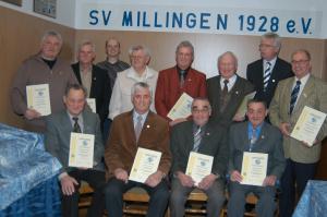 vorne v.l.n.r.: G. und Walter Weyhofen, H. ten Elsen, Willi Weyhofen, hinten v.l.n.r.: F. Lönneker, F. Berkels, G. Emmerichs, H. Wellesen, K.-H. Weyhofen, K. Hausmann, U. Glanz, J. Schumacher